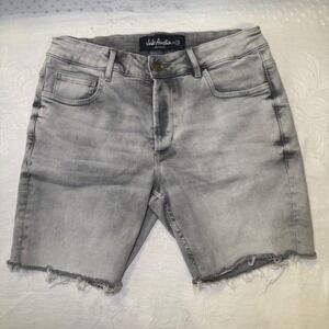 Jake Austin Blue Ridge Rex Grey Acid Wash Button Fly Raw Hem Denim Shorts 28